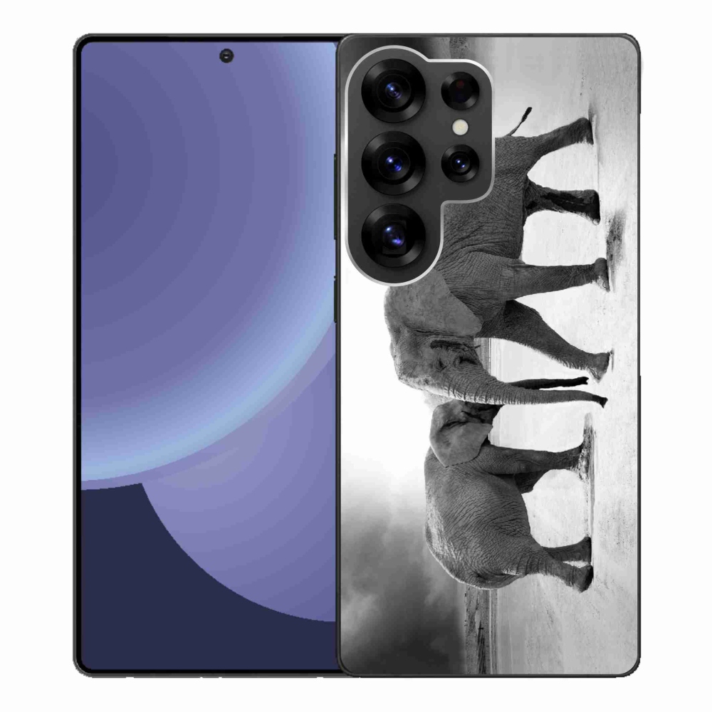 Gél borítás mmCase Samsung Galaxy S25 Ultra készülékhez - fekete és fehér elefántok
