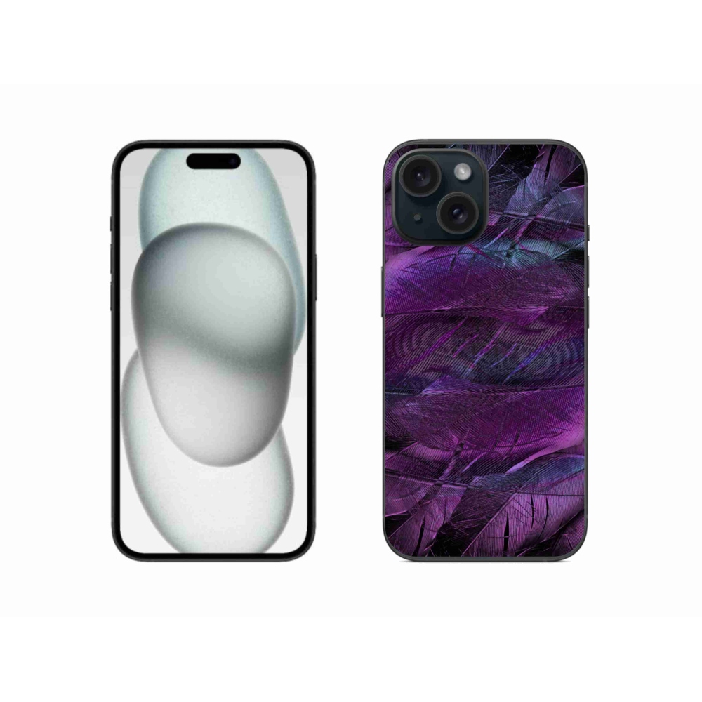 Zselés borítás mmCase iPhone 15 készülékhez - lila tollak