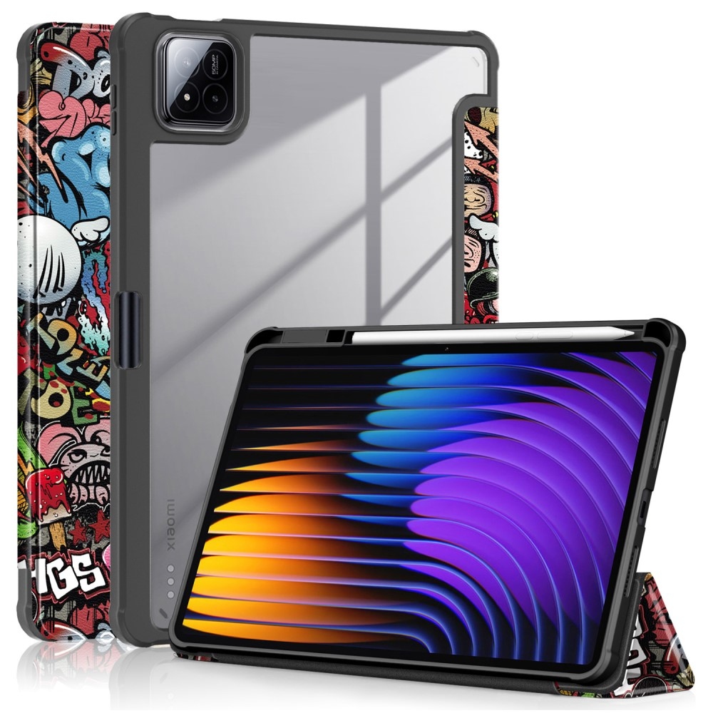 Mintás intelligens pozicionáló tok átlátszó hátlappal Xiaomi Pad 7/7 Pro tablethez - graffiti