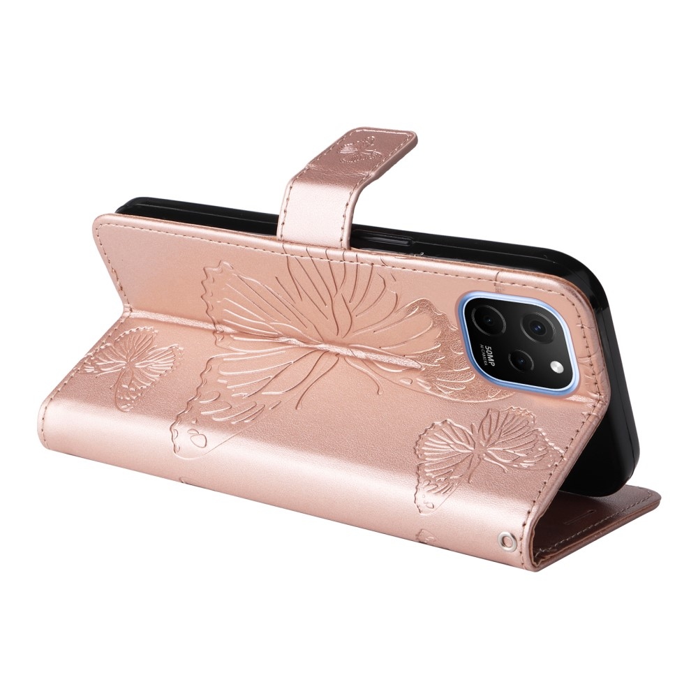 Nagy pillangó könyv tok Huawei Nova Y61-hez - rózsaarany