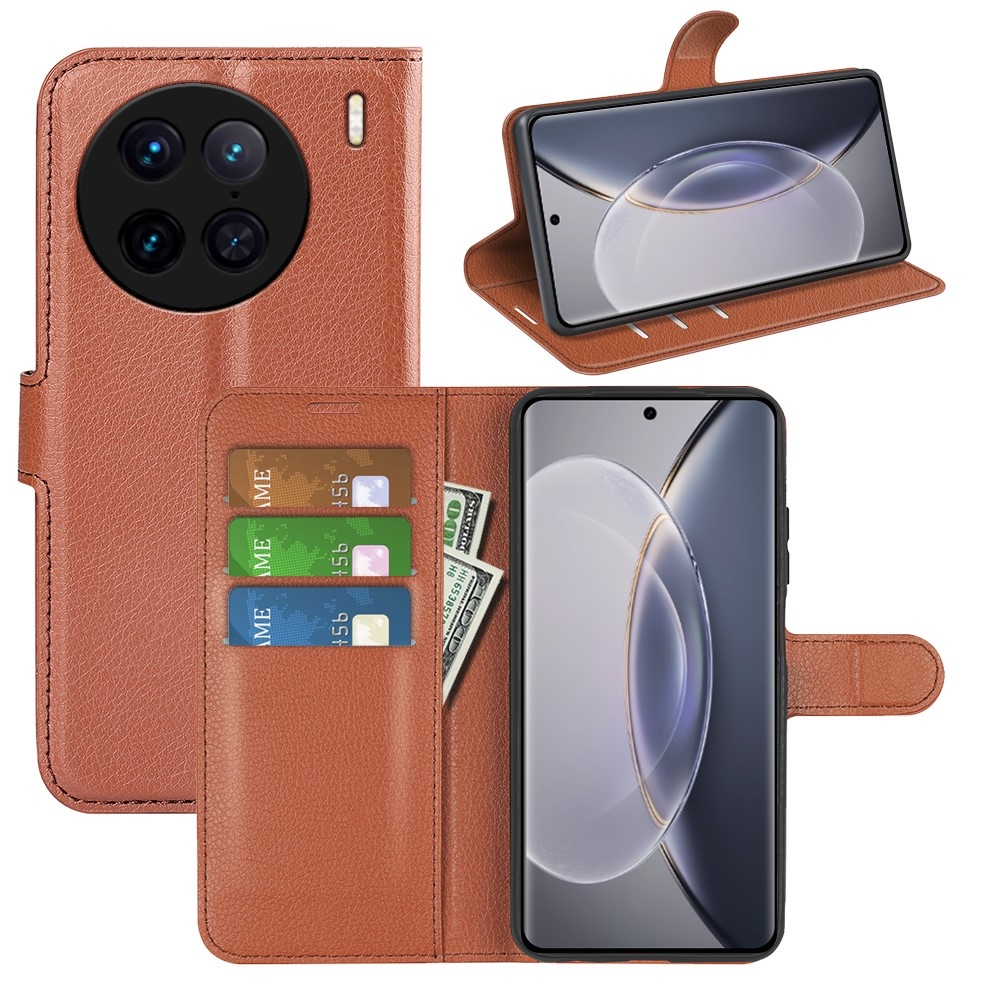Litchi könyv tok a Vivo X90 Pro-hoz - barna