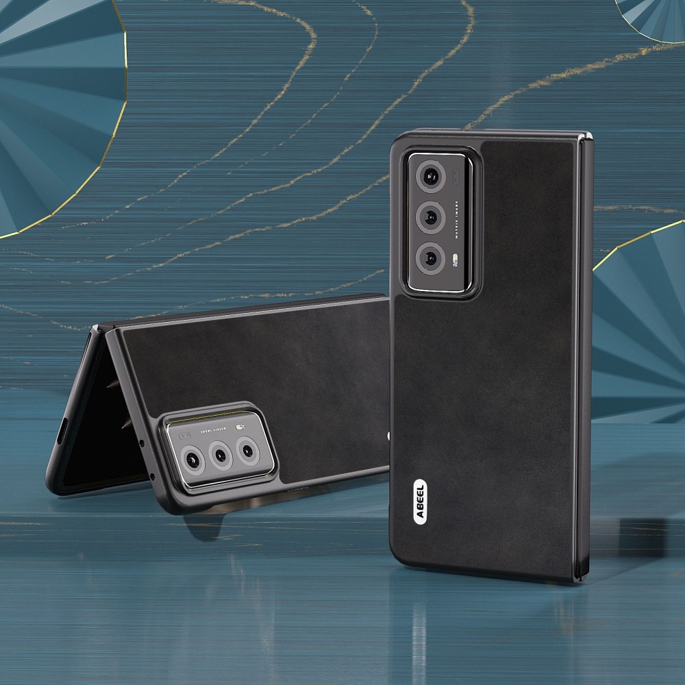 ABEEL Műanyag tok műbőrrel a Honor Magic V2 készülékhez - fekete