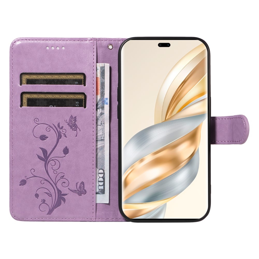 Virágok könyvtáska Honor Magic 7 Lite 5G - világos lila