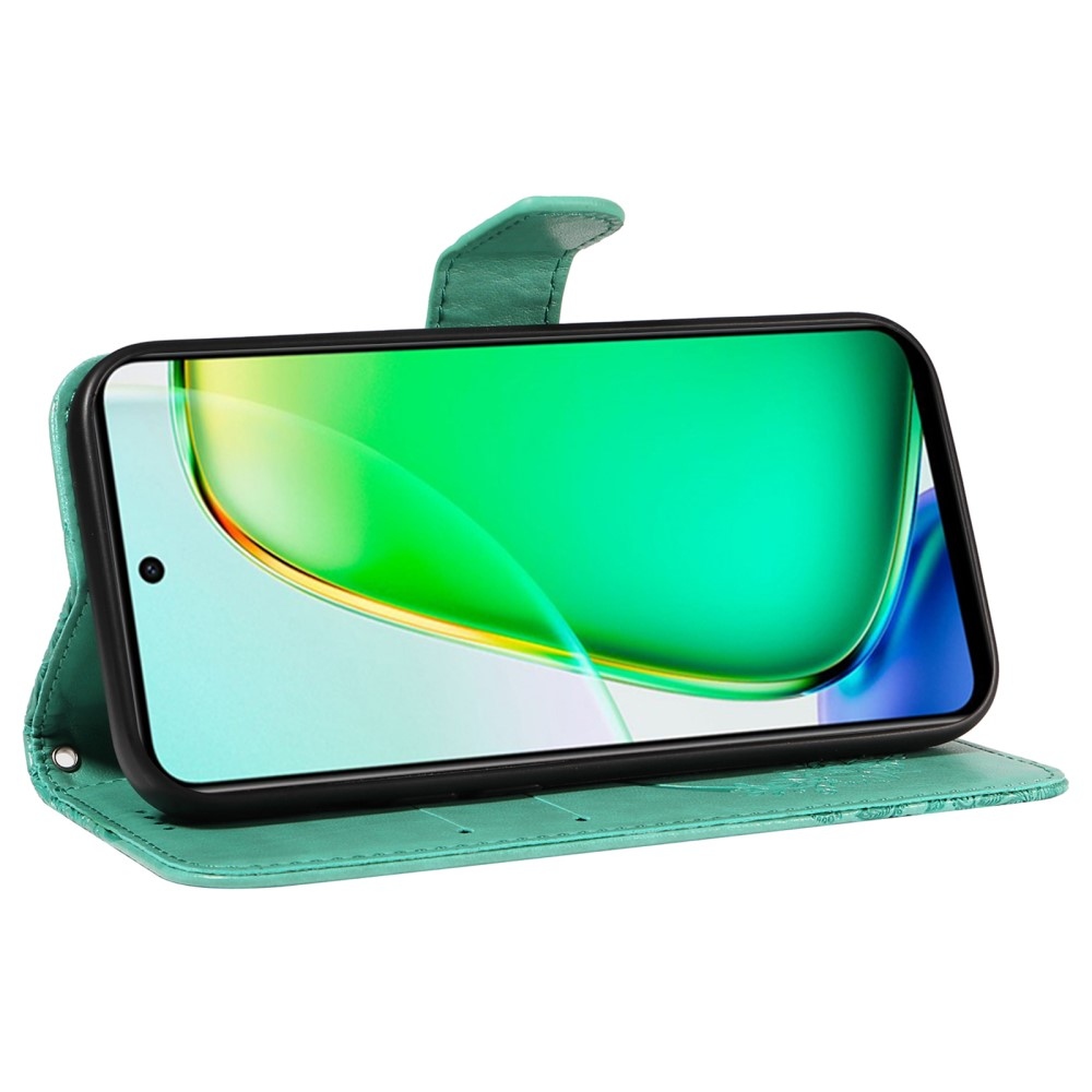 Virágos pillangó könyvtáska a Vivo Y28-hoz - teáskék színű