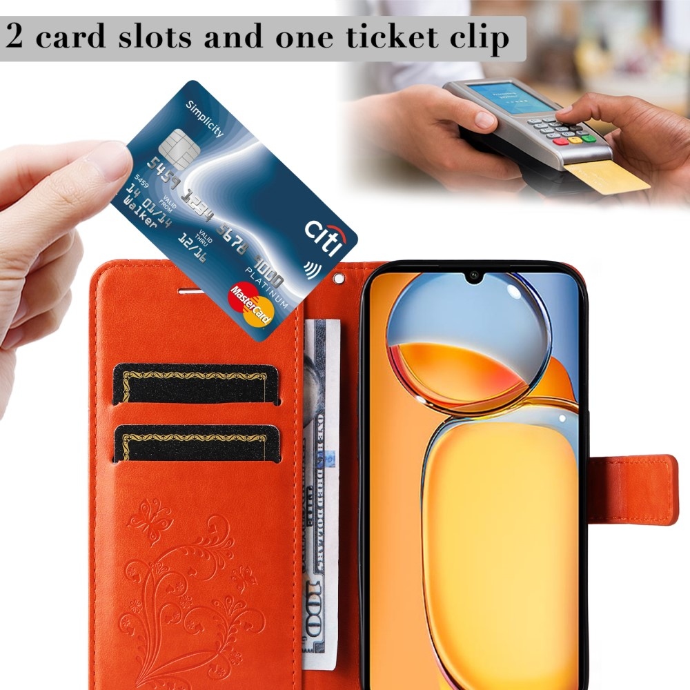 Nagy pillangó könyv tok Xiaomi Poco C65/Redmi 13C - narancssárga