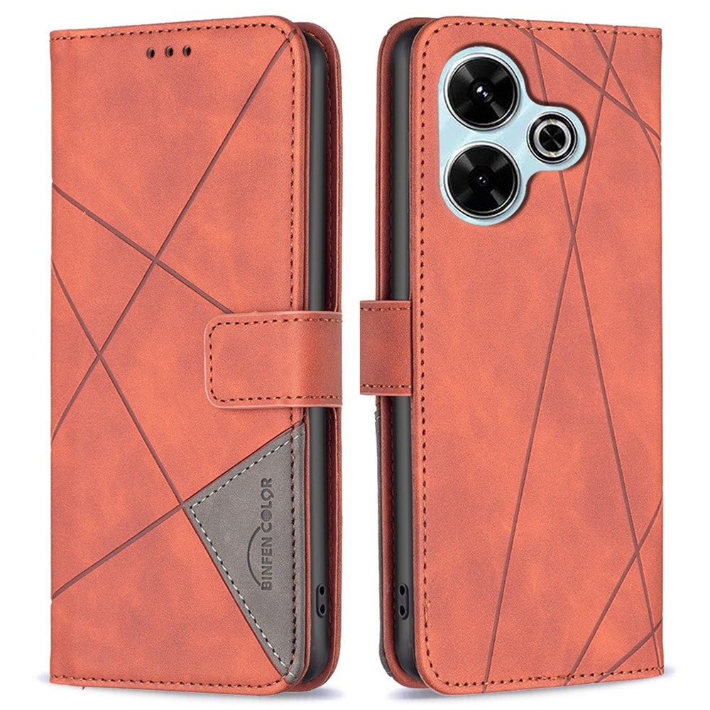 BINFEN könyv tok Xiaomi Redmi 13 4G/Poco M6 4G - barna színben