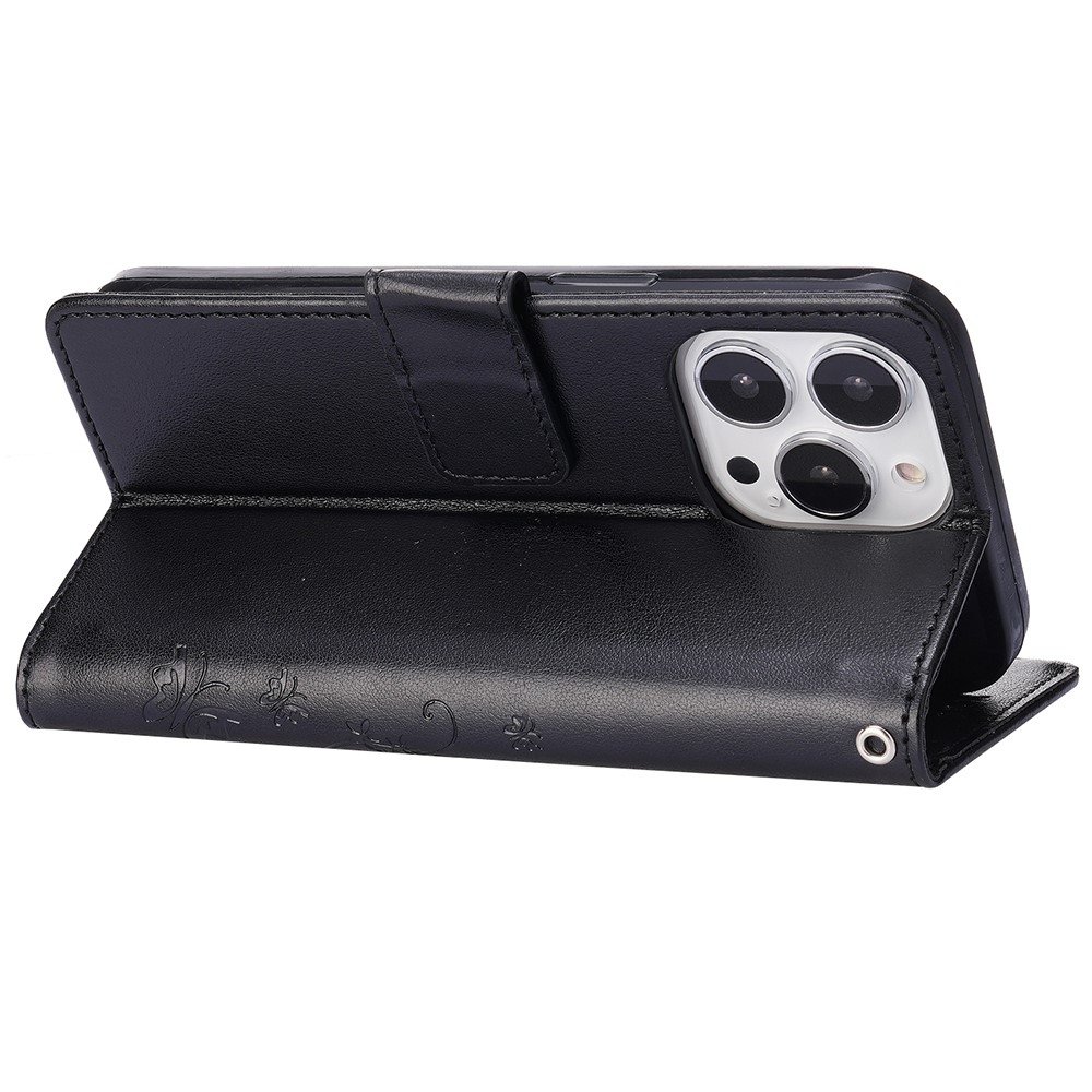 Virágok könyvtáska iPhone 15 Pro készülékhez - fekete