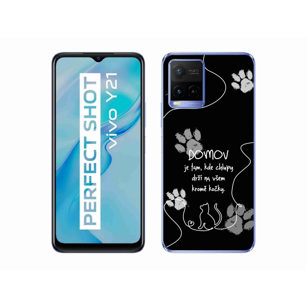 Zselés borító mmCase a Vivo Y21/Y21s/Y33s készülékhez - macska motívum fekete háttérrel