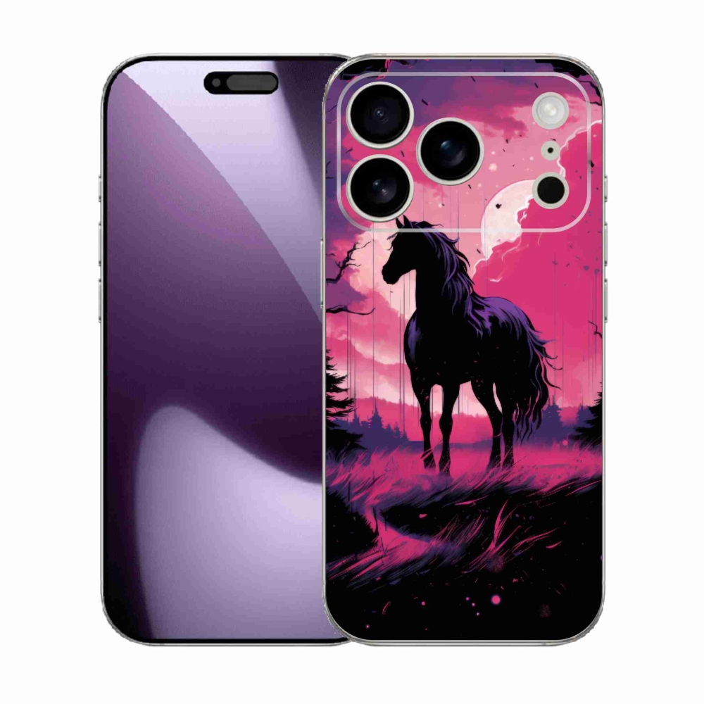 Zselés borítás mmCase iPhone 17 Pro készülékhez - fekete rajzfilm ló 1