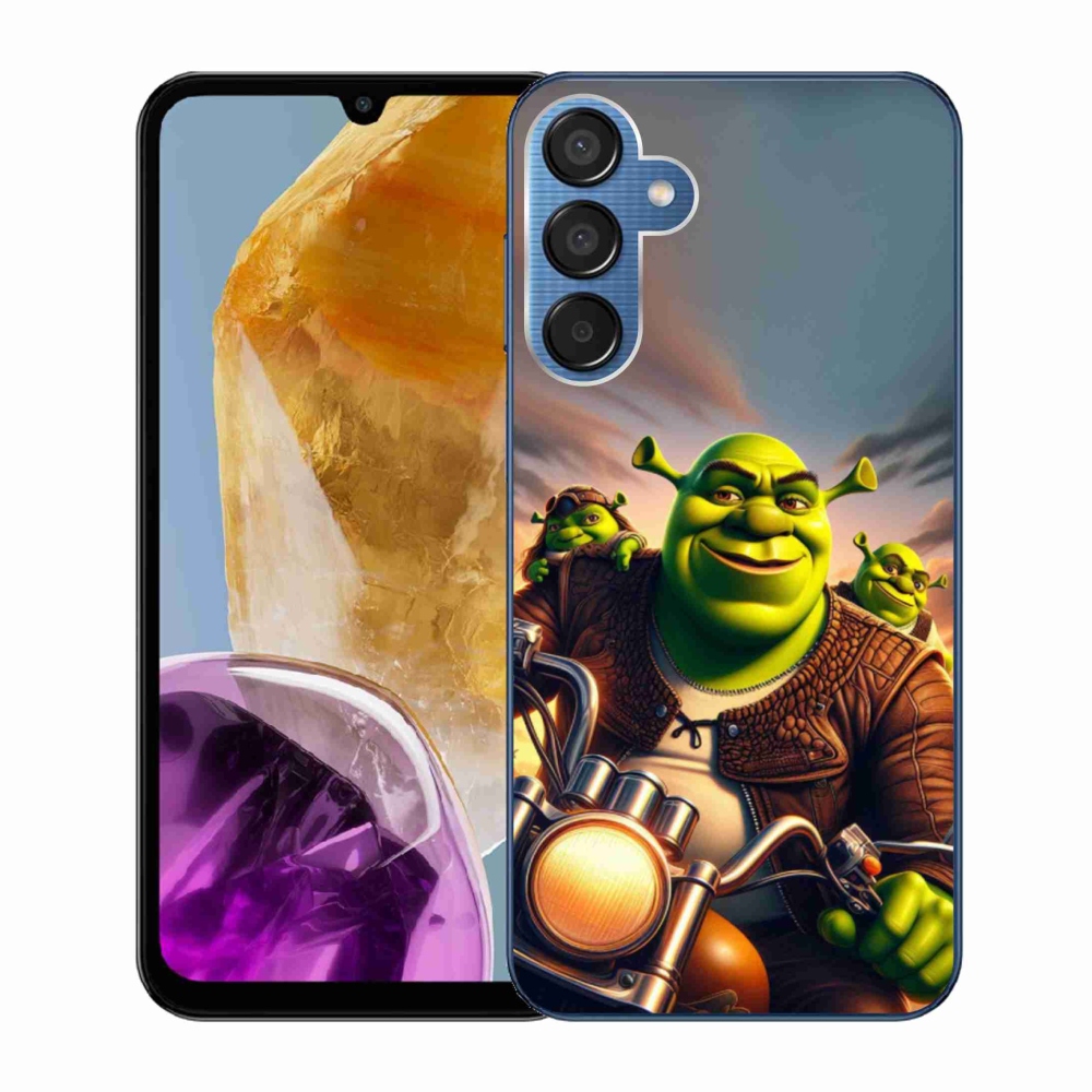 Zselés borítás mmCase Samsung Galaxy M15 5G - shrek egy motorkerékpárral