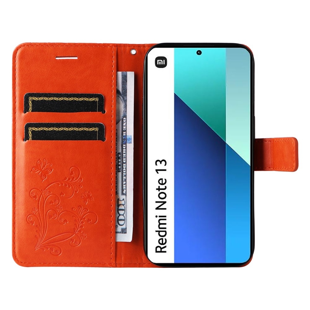 Nagy pillangó könyv tok a Xiaomi Redmi Note 13-hoz - narancssárga