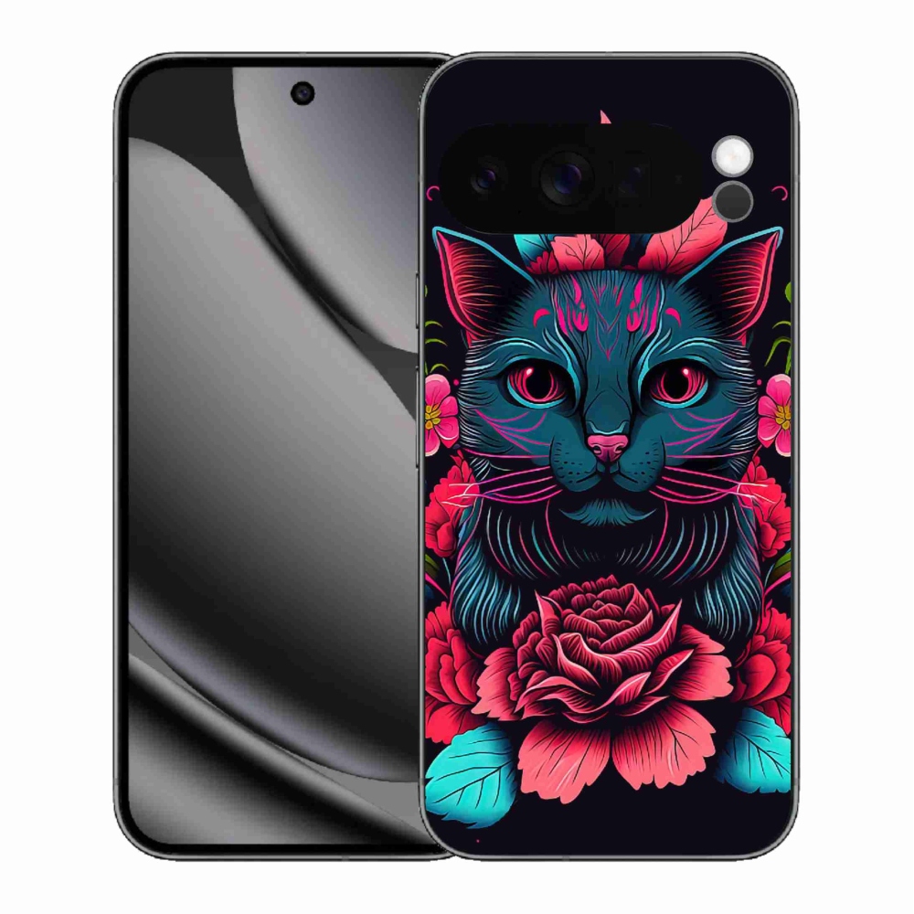 Gél borítás mmCase a Google Pixel 10 Pro XL számára - virágok és macska