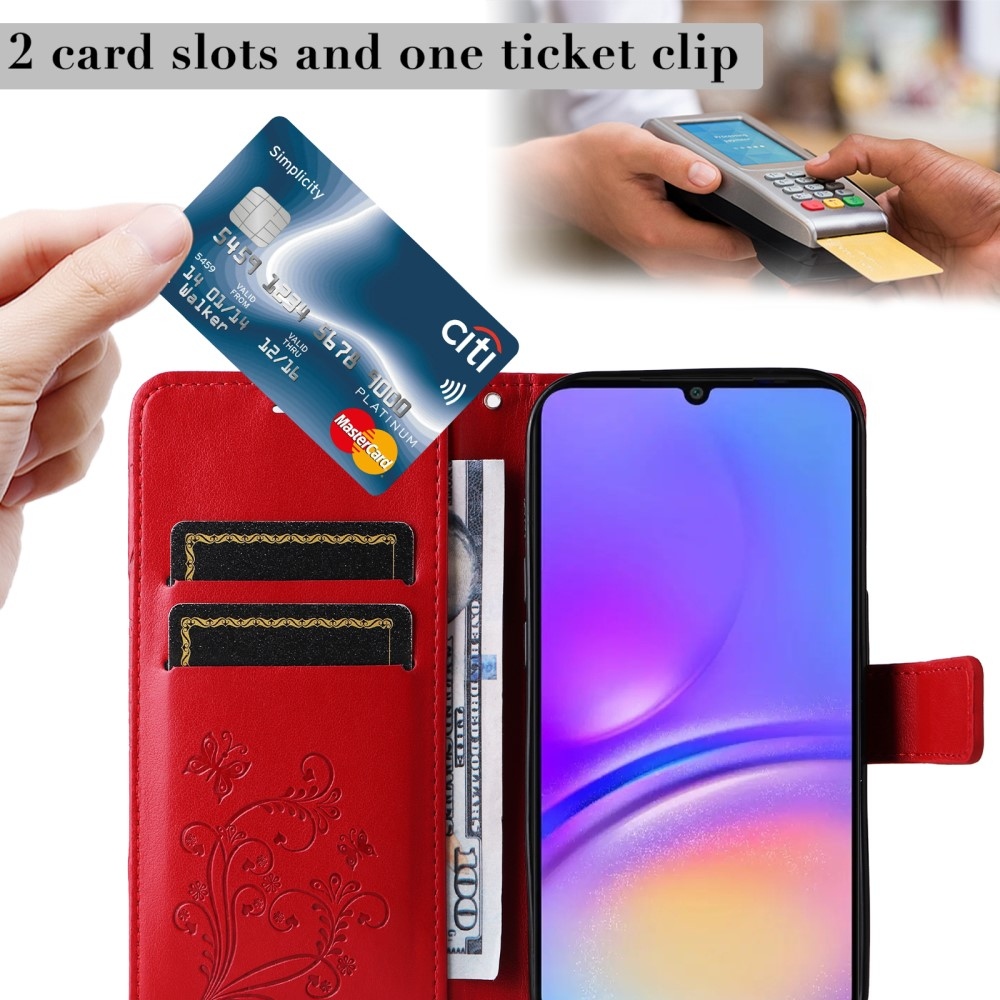 Nagy pillangó könyv tok Samsung Galaxy A06 4G-hez - piros