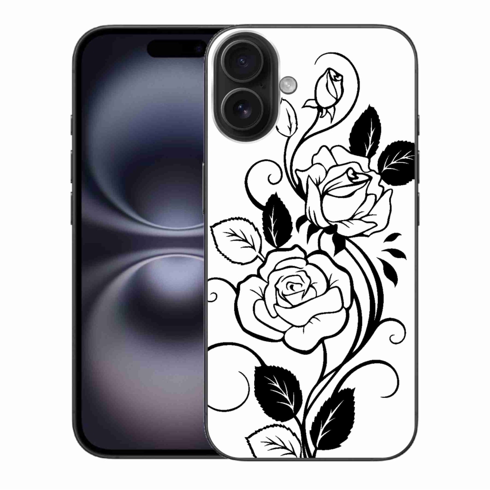 Zselés borítás mmCase iPhone 16 Plus készülékhez - fekete és fehér rózsa