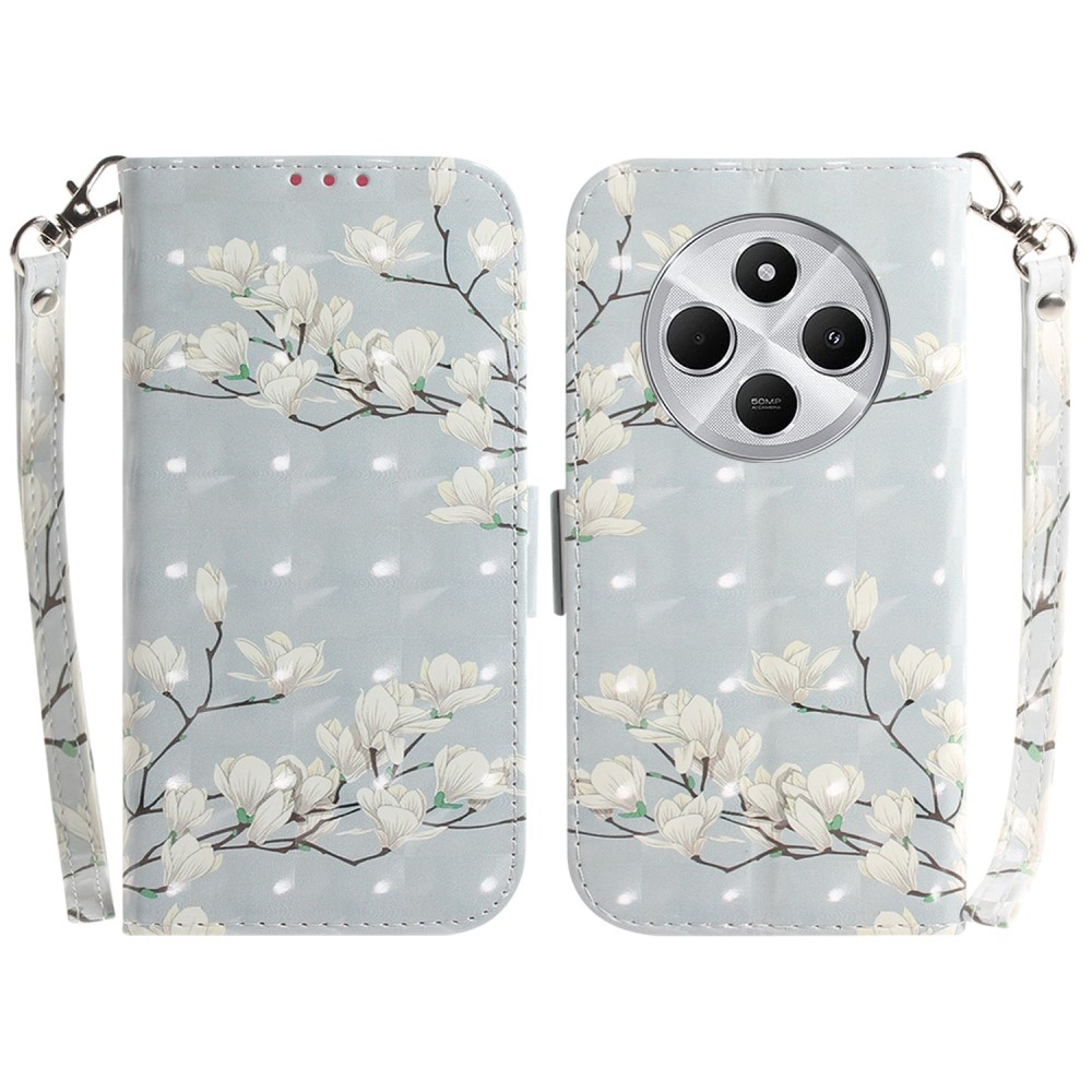 Patty könyv tok Xiaomi Redmi 14C/Poco C75-hez - fehér virágok