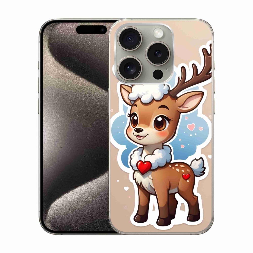 Zselés borítás mmCase iPhone 15 Pro készülékhez - rajzfilm rénszarvas