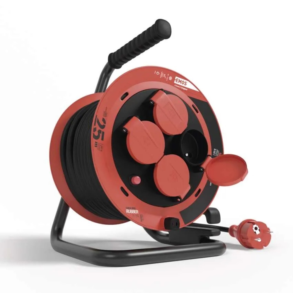 Kültéri hosszabbító kábel dobon 25 m / 4 aljzat / gumi / 230 V / 1,0 mm2 / IP44