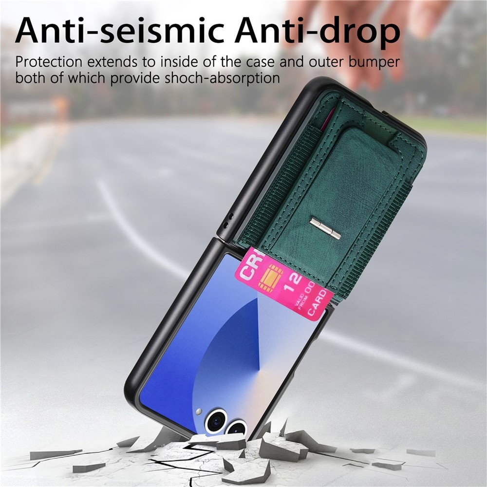 Fényűző műanyag borítás műbőrrel Samsung Galaxy Z Flip7 5G készülékre - zöld