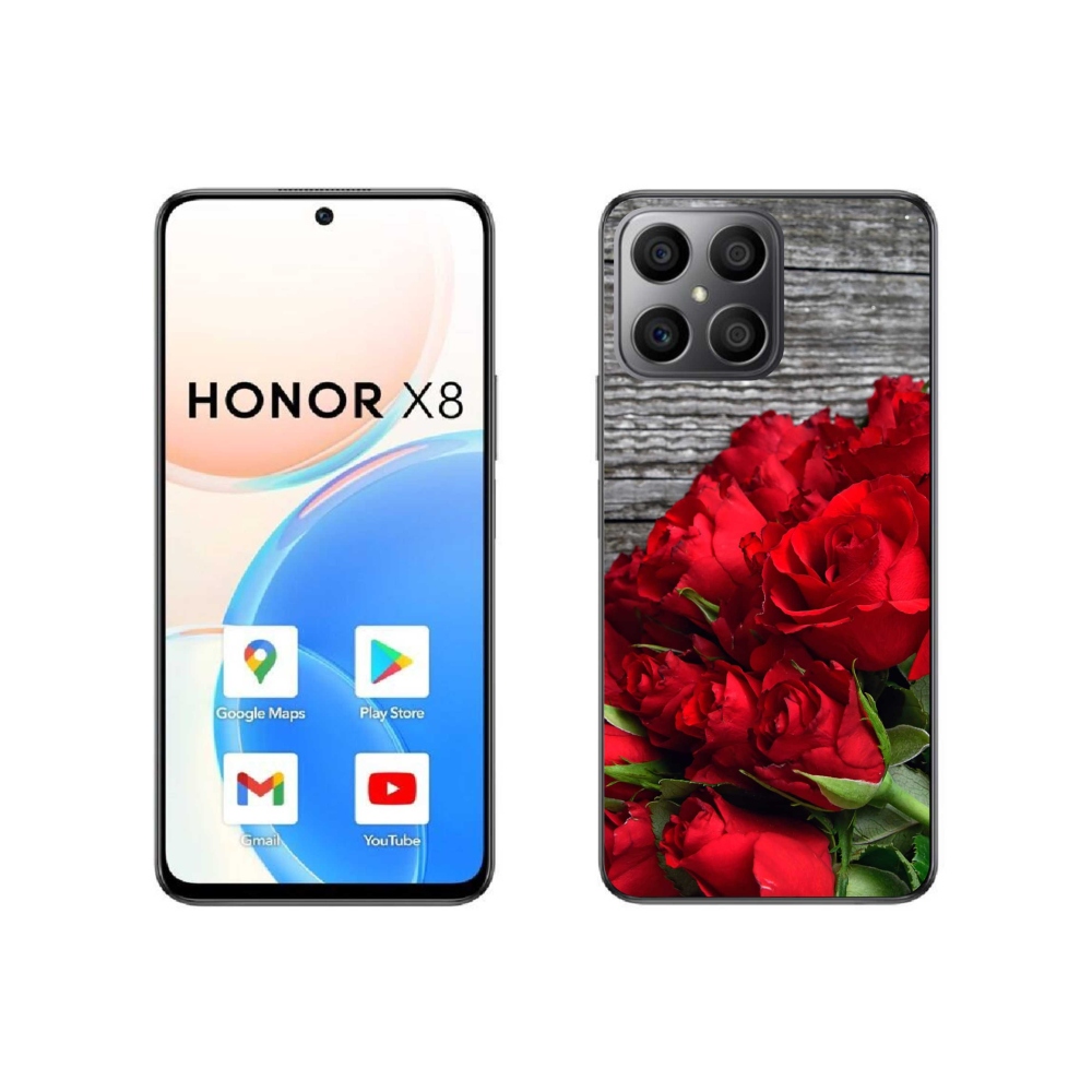 Gél borítás mmCase a Honor X8 4G-hez - piros rózsa
