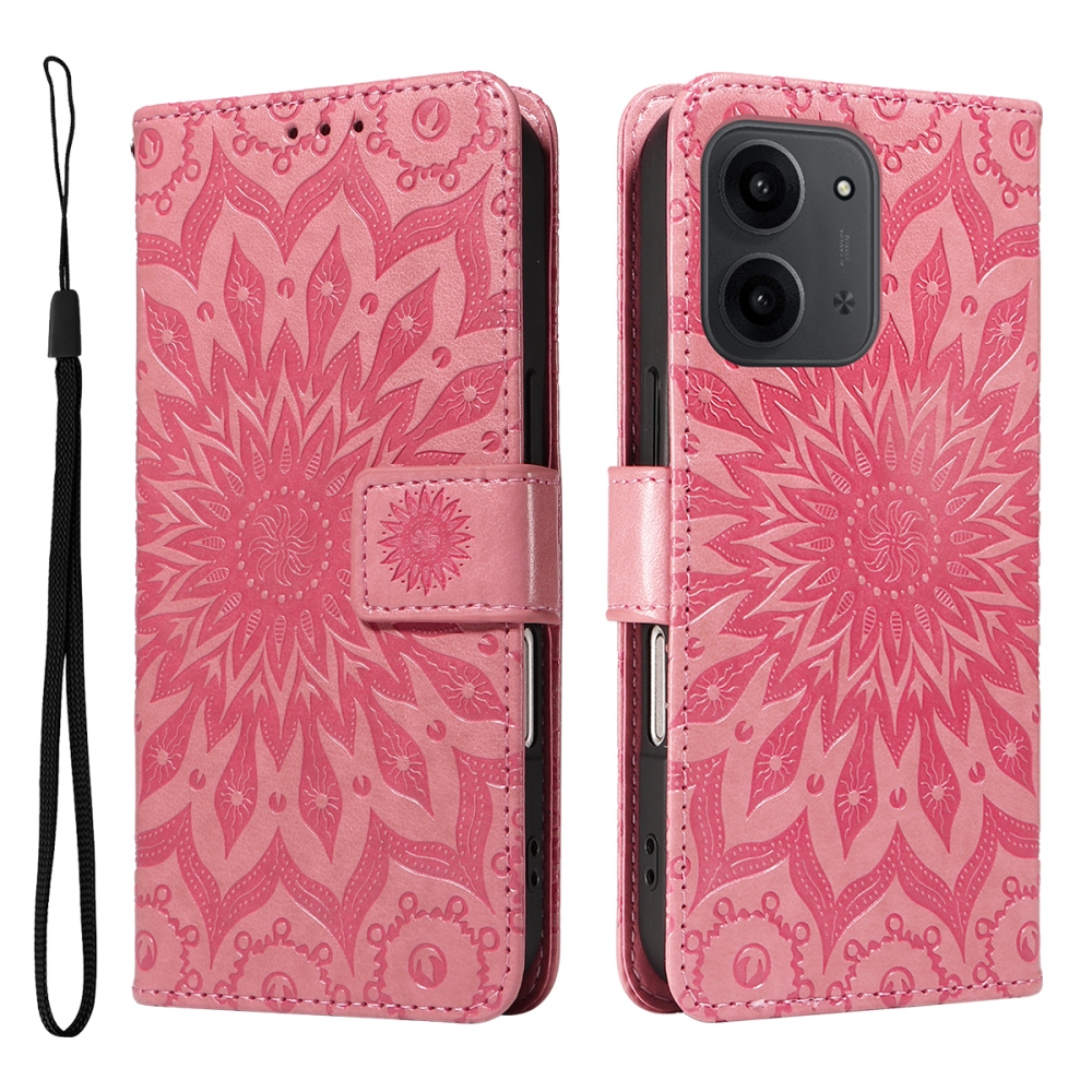 Napraforgó könyv tok Xiaomi Redmi 15C 4G/5G (173mm) - rózsaszínű