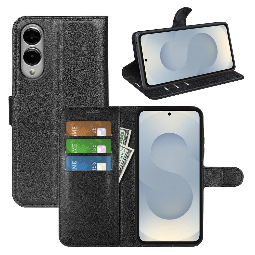 Litchi könyv tok Samsung Galaxy S25 Edge készülékhez - fekete