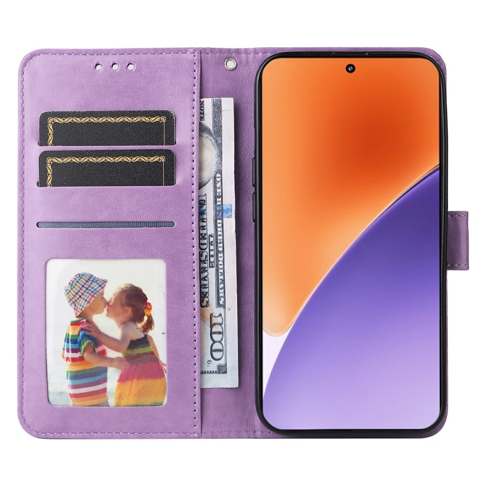 Napraforgó könyv tok a Xiaomi 15-öshöz - lila