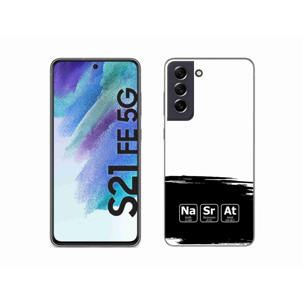 Gél borító mmCase Samsung Galaxy S21 FE 5G - kémiai elemek fekete és fehér háttérrel