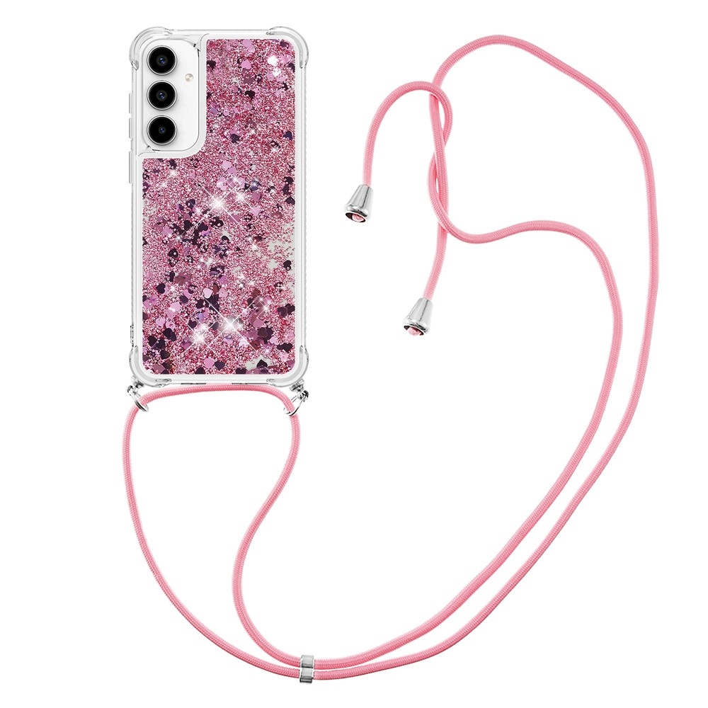 Csillogó homokóra zselés tok húzózsinórral Samsung Galaxy A36 5G - rózsaarany/szív