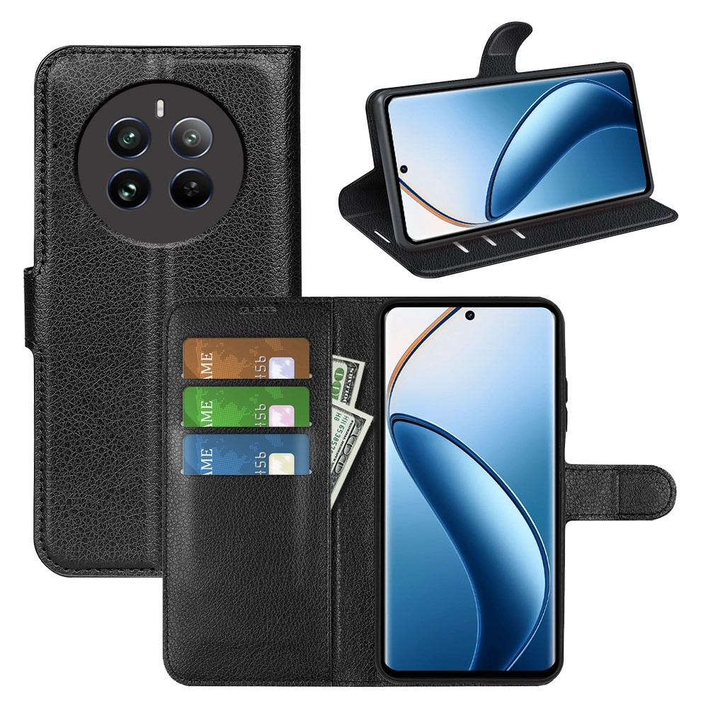 Litchi könyvtáska a Realme 12+ 5G készülékhez - fekete