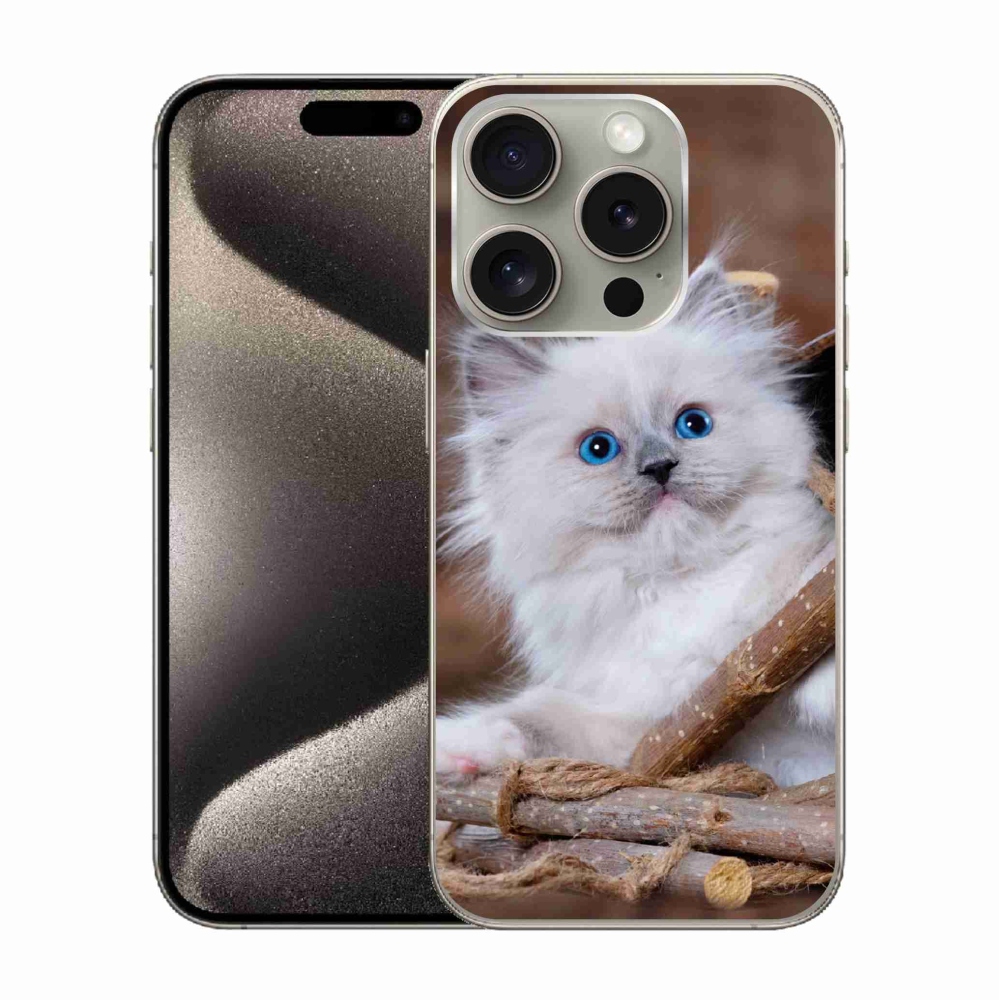 Zselés borítás mmCase iPhone 15 Pro készülékhez - fehér cica