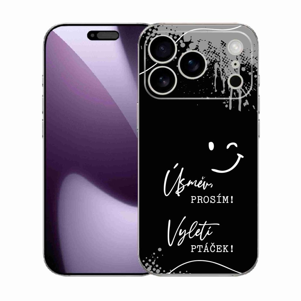 Gél borítás mmCase iPhone 17 Pro készülékhez - vicces szöveg 4 fekete háttér