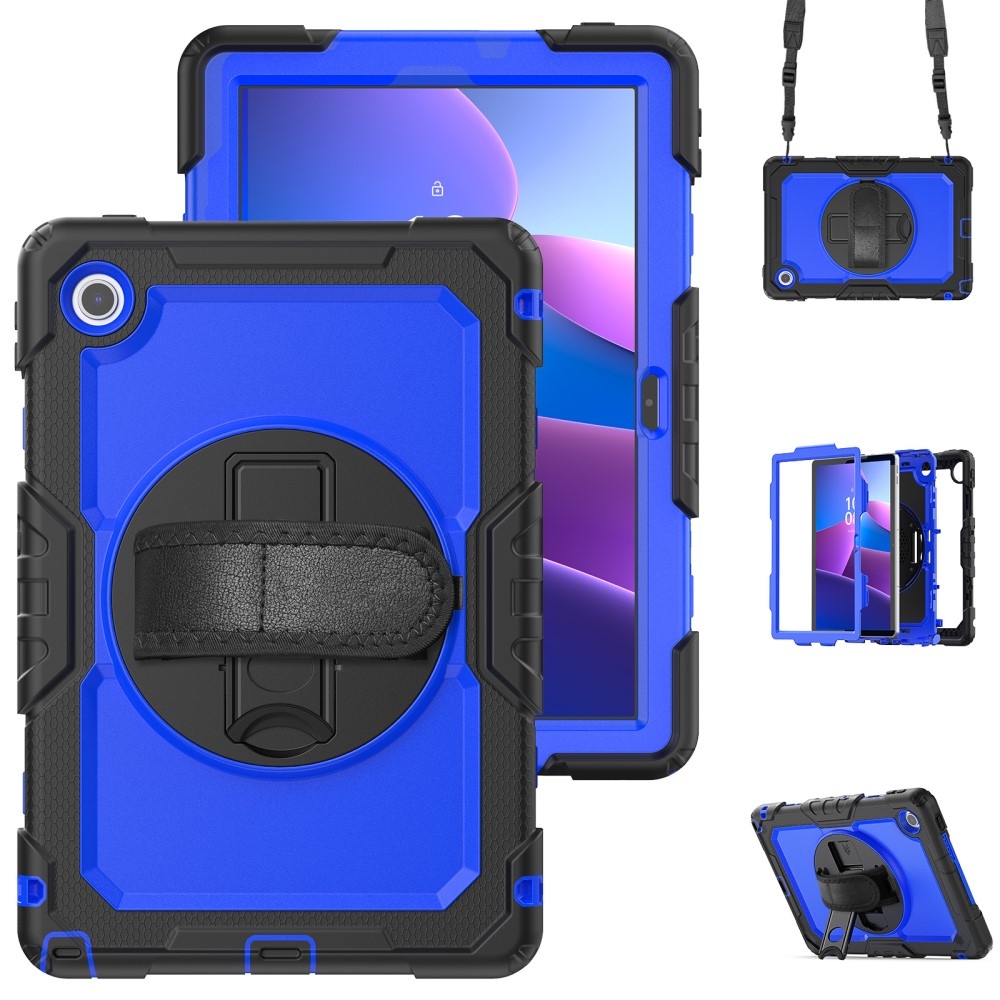 Strap Tartós borító kéztartóval és vállpánttal Lenovo Tab 10.1 (2025) - Fekete/Kék