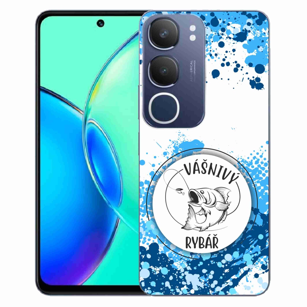 Gél borító mmCase a Vivo Y19s készülékhez - szenvedélyes halász fehér háttérrel