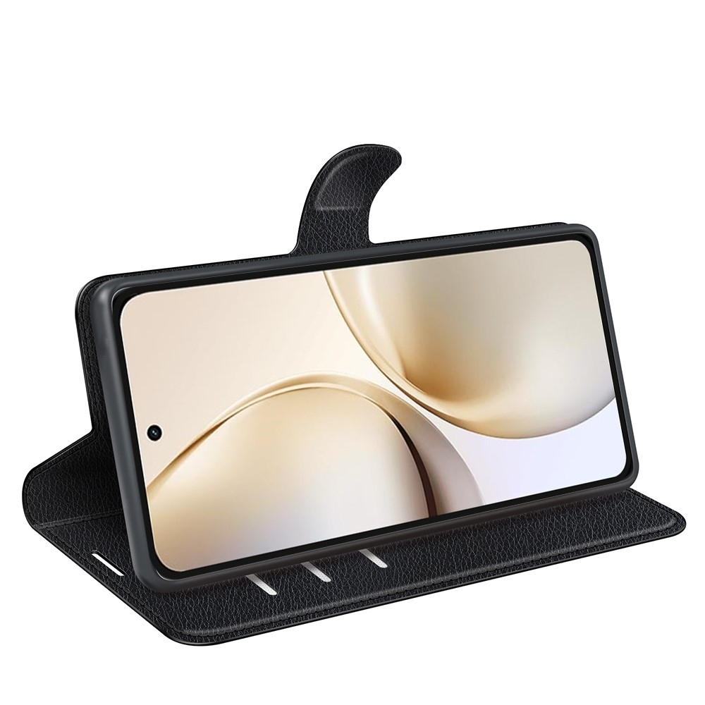 Litchi könyvtáska a Realme 14 Pro+ 5G készülékhez - fekete