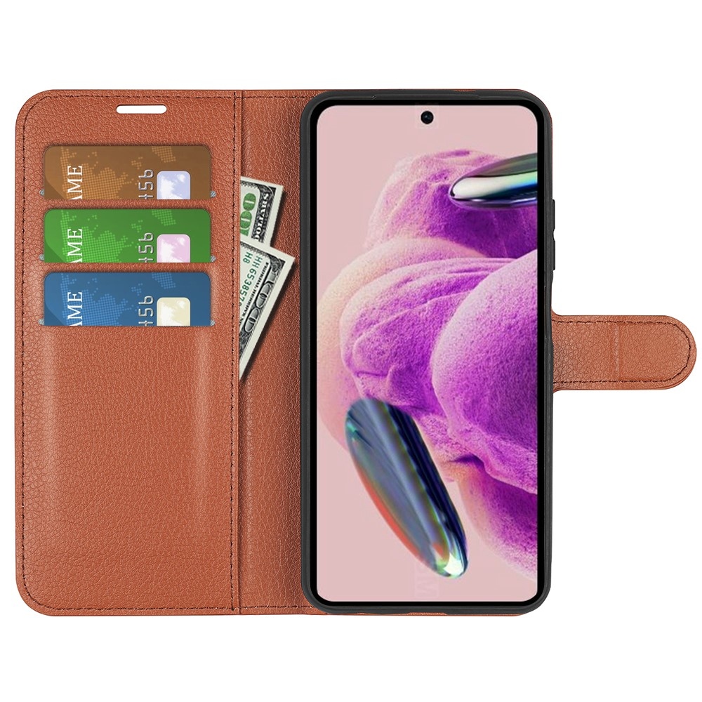 Litchi könyv tok Xiaomi Redmi Note 12S-hez - barna