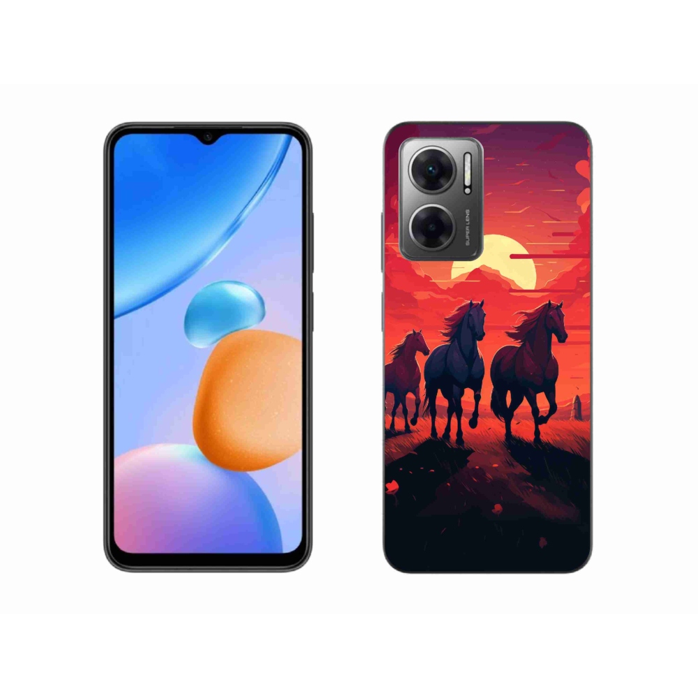 Gél borítás mmCase a Xiaomi Redmi 10 5G-n - lovak és naplemente