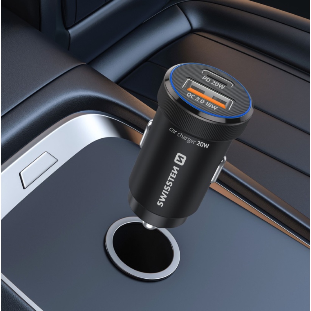 Swissten CL adapter PD, USB-C PD + USB-A, 20W - Fekete