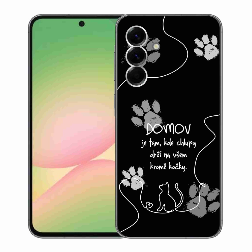 Gél borítás mmCase Samsung Galaxy A56 5G - macska motívum fekete háttérrel