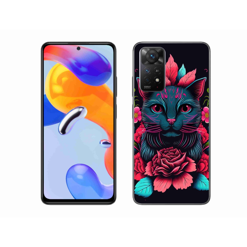 Gél borító mmCase a Xiaomi Redmi Note 11 Pro 4G/5G számára - virágok és macska