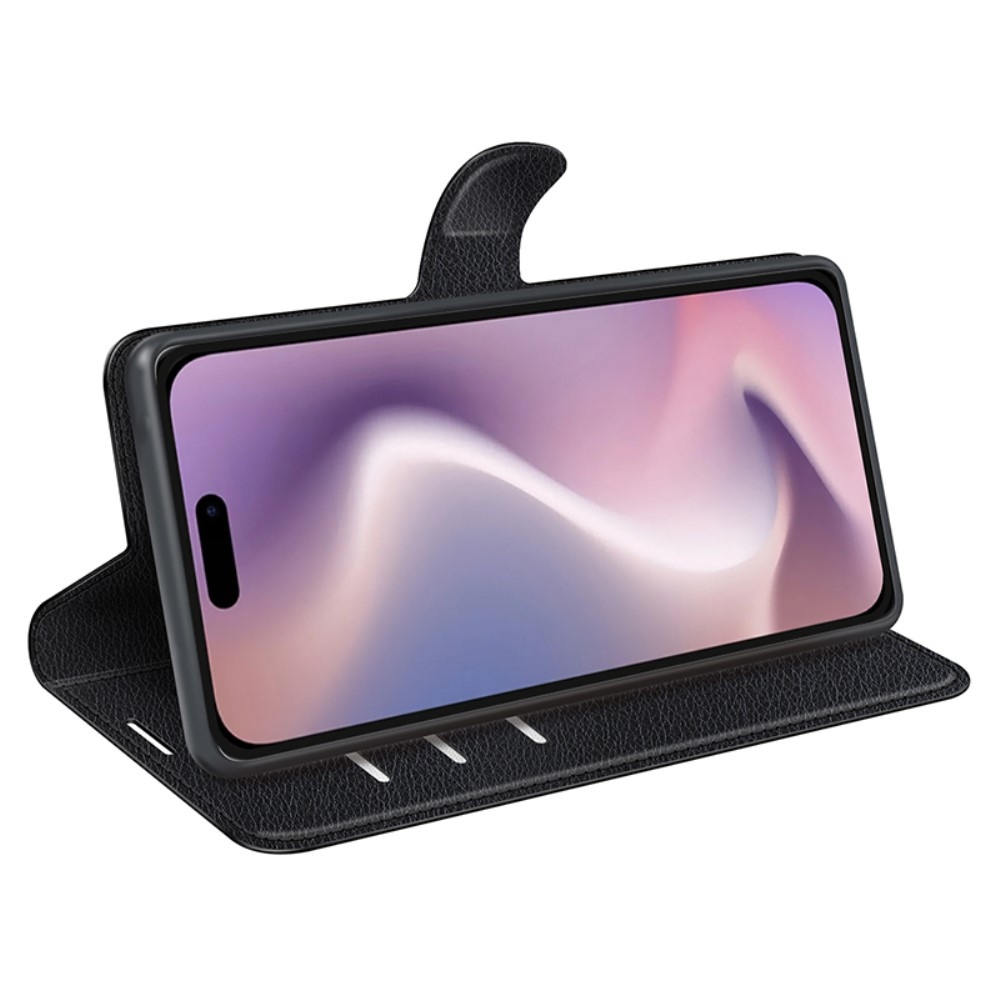 Litchi könyv tok iPhone 16 Pro Max készülékhez - fekete