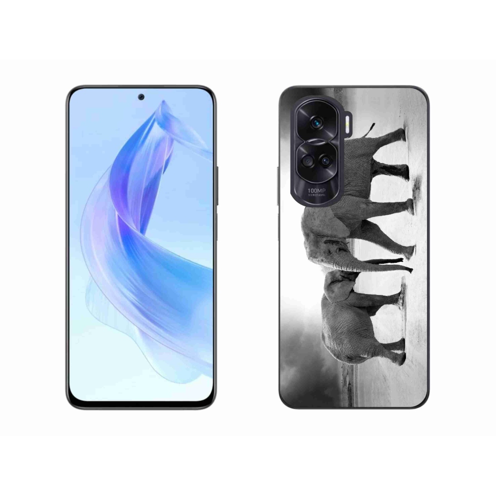 Gél borítás mmCase a Honor 90 Lite készülékhez - fekete és fehér elefántok