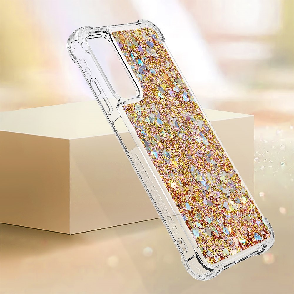 Glitter zselés homokóra tok Samsung Galaxy A05s készülékhez - arany/szív