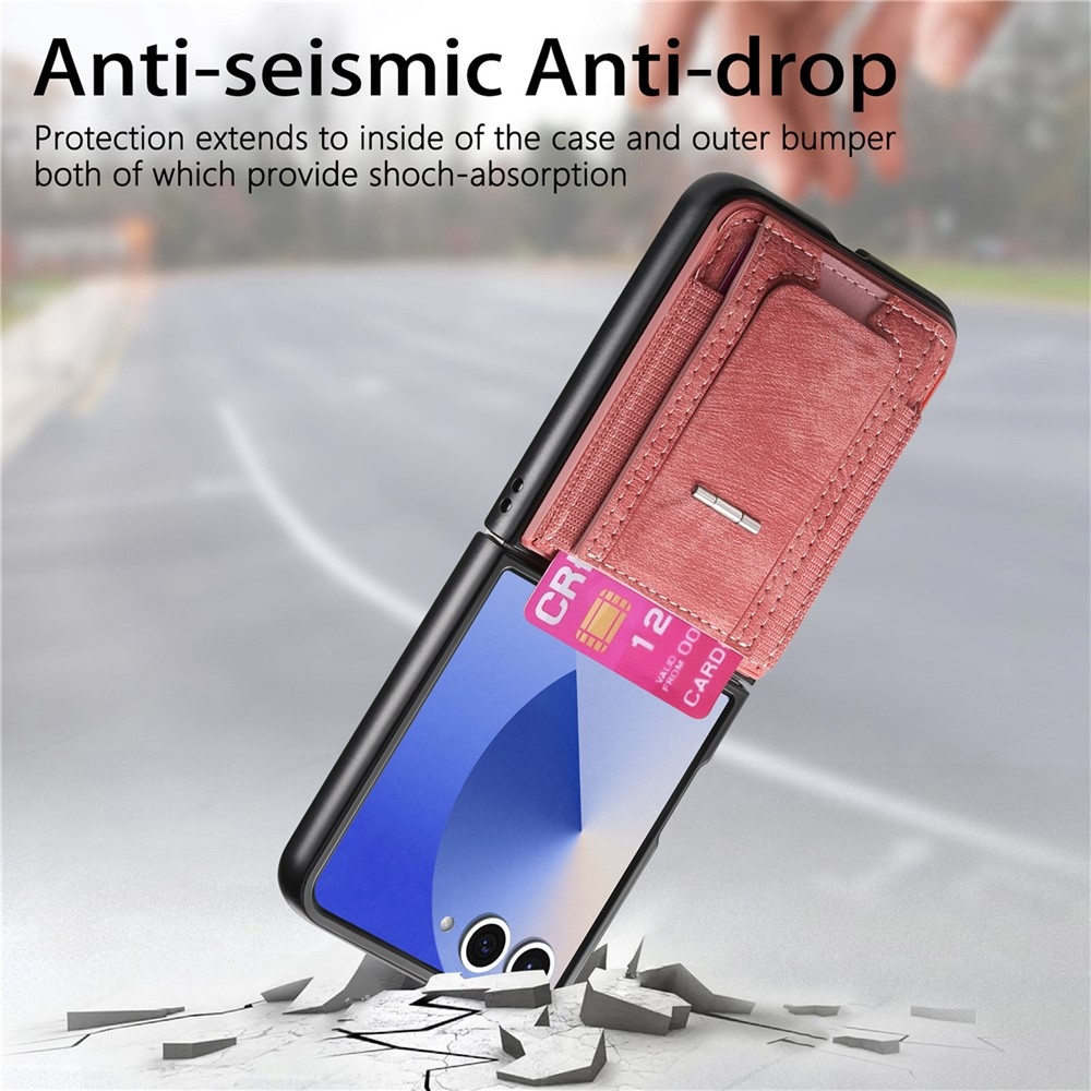 Luxus műanyag borítás műbőrrel a Samsung Galaxy Z Flip7 5G készülékre - rózsaszínű