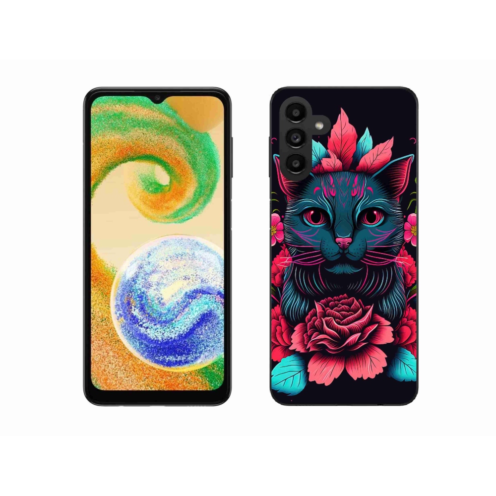 Zselés borító mmCase Samsung Galaxy A04s (164.7x76.7x9.1mm) - virágok és macska