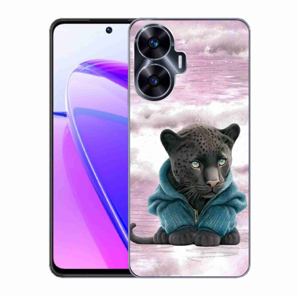 Gél borítás mmCase a Realme C55 készülékhez - fekete párduc pulóverben