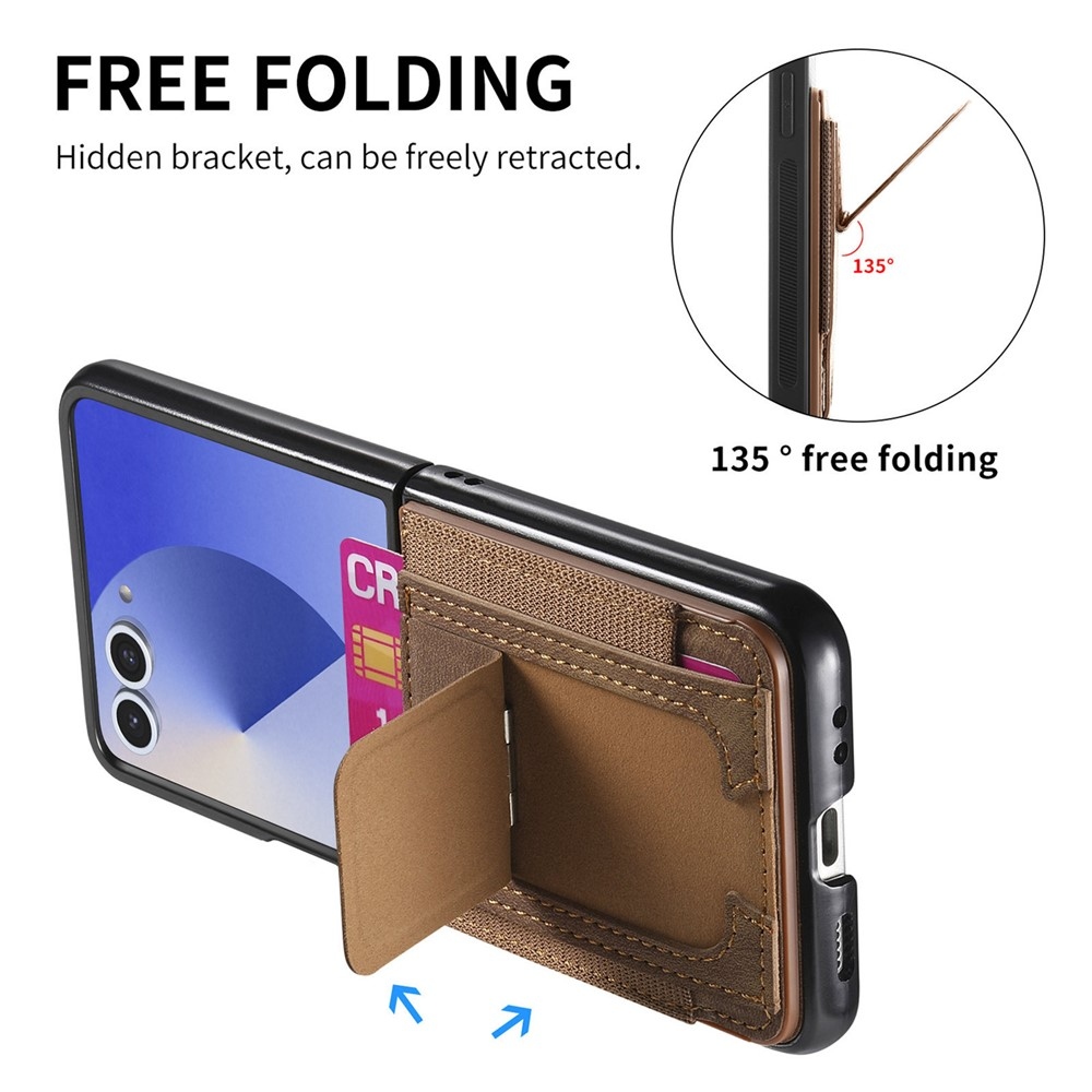 Luxus műanyag borítás műbőrrel a Samsung Galaxy Z Flip7 5G készülékre - barna színben