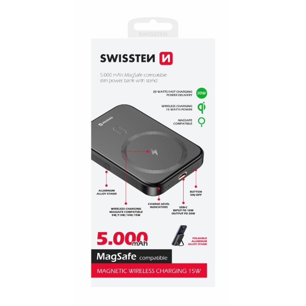 Swissten Powerbank PD 5000 mAh 20W (MagSafe kompatibilis)