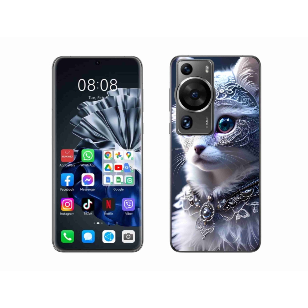 Gél borítás mmCase a Huawei P60 Pro készülékhez - fehér macska