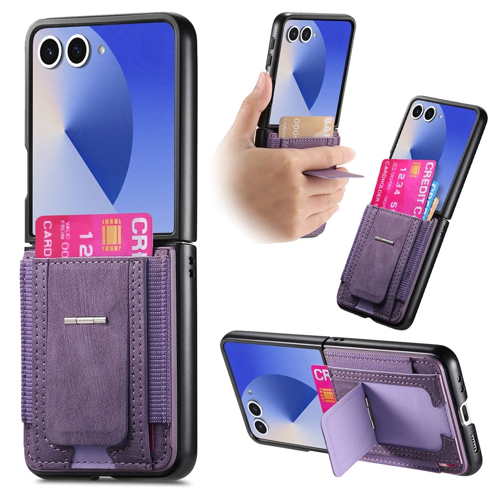 Fényűző műanyag borítás műbőrrel Samsung Galaxy Z Flip7 5G készülékre - lila