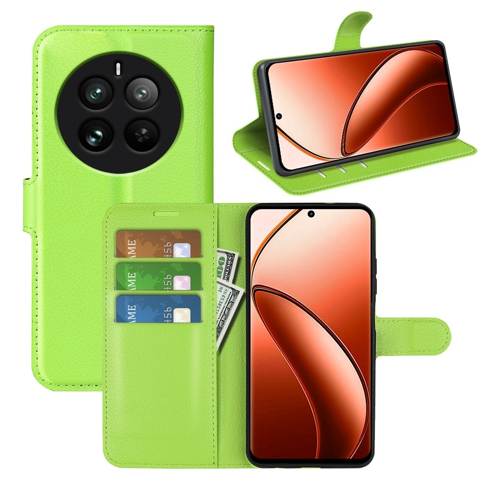 Litchi könyvtáska a Realme 12 Pro 5G/12 Pro+ 5G 12 Pro+ 5G modellhez - zöld
